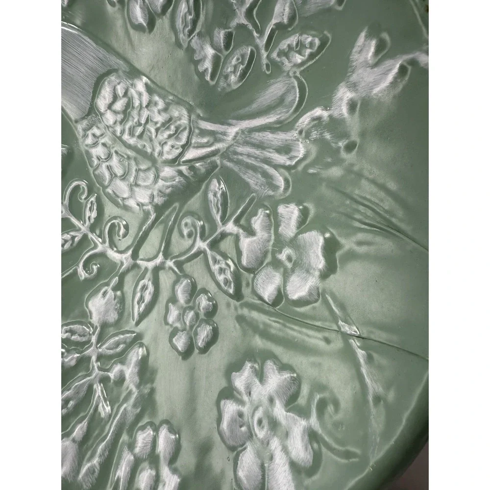 CBK Inspired Home Sage Green Enamel Embossed‎ Bird Wall Plates 11